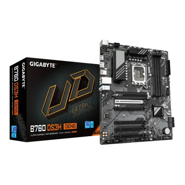 GIGABYTE B760 DS3H GEN5 LGA 1700 ATX Motherboard, Intel B760 Chipset, 4x DDR5 DIMM Slot, 256GB Max Memory, 1x PCIe 5.0 x16, 2x M.2 Slots | B760-DS3H-GEN5 – Main image GIGABYTE B760 DS3H GEN5 LGA 1700 ATX Motherboard, Intel B760 Chipset, 4x DDR5 DIMM Slot, 256GB Max Memory, 1x PCIe 5.0 x16, 2x M.2 Slots | B760-DS3H-GEN5 – Main image