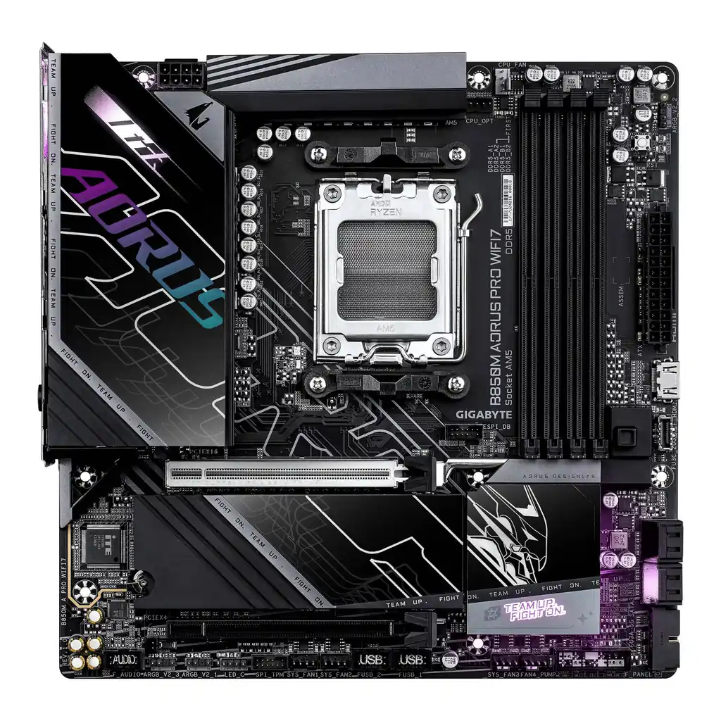 GIGABYTE B850M AORUS PRO WIFI7 AM5 Micro-ATX Motherboard, AMD B850 Chipset, 4x DDR5 DIMM Slots, Up to 256GB Max Memory, 1x PCIe 5.0 x16, 2x M.2 Slots, Wi-Fi 7 & BT5.4 | B850M-A-PRO-WIFI7 – Gallery image 1 GIGABYTE B850M AORUS PRO WIFI7 AM5 Micro-ATX Motherboard, AMD B850 Chipset, 4x DDR5 DIMM Slots, Up to 256GB Max Memory, 1x PCIe 5.0 x16, 2x M.2 Slots, Wi-Fi 7 & BT5.4 | B850M-A-PRO-WIFI7 – Gallery image 1