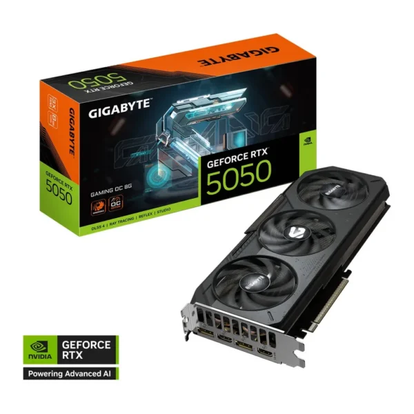 GIGABYTE GeForce RTX 5050 GAMING OC 8G Graphics Card, GDDR6 128-Bit Memory, 2632 MHz Core Clock, 20 Gbps Memory Clock, 2560 CUDA Cores, PCI-Express 5.0 | GV-N5050GAMING OC-8GD – Main image GIGABYTE GeForce RTX 5050 GAMING OC 8G Graphics Card, GDDR6 128-Bit Memory, 2632 MHz Core Clock, 20 Gbps Memory Clock, 2560 CUDA Cores, PCI-Express 5.0 | GV-N5050GAMING OC-8GD – Main image