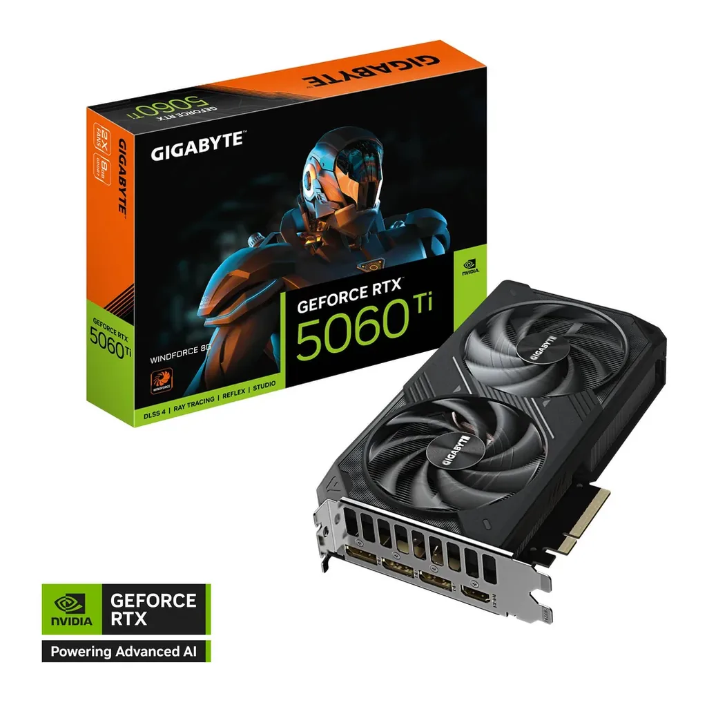 GIGABYTE GeForce RTX 5060 Ti WINDFORCE Graphics Card, 8GB GDDR7 128-Bit Memory, 2572 MHz Core Clock, 28 Gbps Memory Clock, PCI-Express 5.0 | GV-N506TW – Main image GIGABYTE GeForce RTX 5060 Ti WINDFORCE Graphics Card, 8GB GDDR7 128-Bit Memory, 2572 MHz Core Clock, 28 Gbps Memory Clock, PCI-Express 5.0 | GV-N506TW – Main image