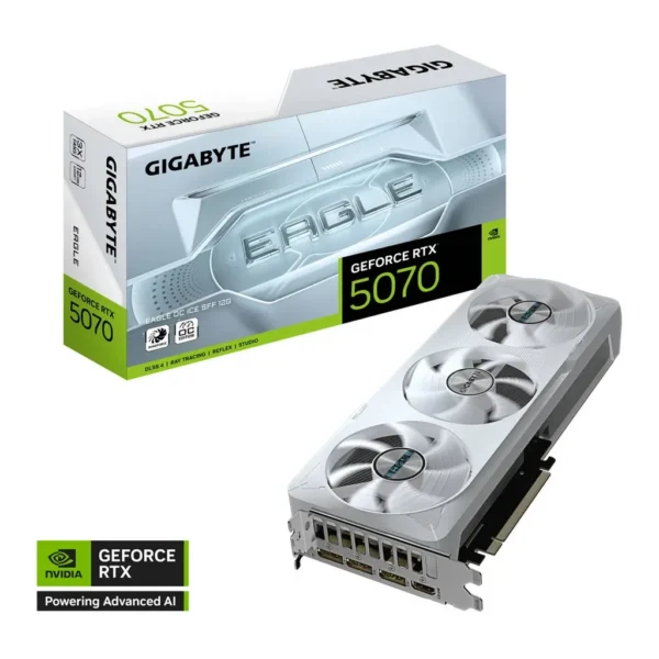 Gigabyte GeForce RTX 5070 EAGLE OC ICE SFF Graphics Card, 12GB GDDR7 192-Bit Memory, 2587 MHz Core Clock, 6144 CUDA Cores, 28 Gbps Memory Speed, PCI-E – Main image Gigabyte GeForce RTX 5070 EAGLE OC ICE SFF Graphics Card, 12GB GDDR7 192-Bit Memory, 2587 MHz Core Clock, 6144 CUDA Cores, 28 Gbps Memory Speed, PCI-E – Main image