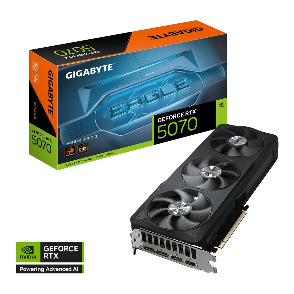 GIGABYTE GeForce RTX 5070 EAGLE OC SFF Graphics Card, 12GB GDDR7 192-Bit Memory, 2587 MHz Core Clock, 28 Gbps Memory Clock, 6144 CUDA Cores, PCI Expre – Main image GIGABYTE GeForce RTX 5070 EAGLE OC SFF Graphics Card, 12GB GDDR7 192-Bit Memory, 2587 MHz Core Clock, 28 Gbps Memory Clock, 6144 CUDA Cores, PCI Expre – Main image