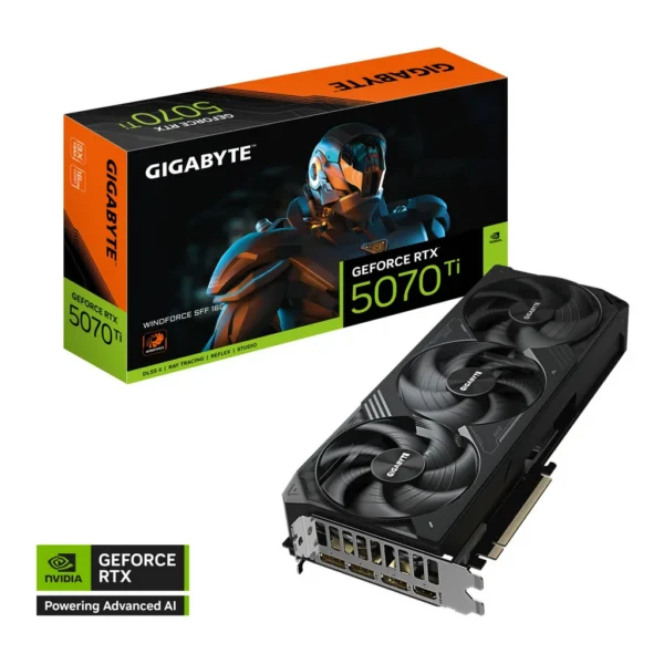 GIGABYTE GeForce RTX 5070 Ti WINDFORCE SFF Graphics Car, 16GB GDDR7 256-Bit Memory, 2452 MHz Core Clock, 8960 CUDA Cores, 28 Gbps Memory Speed, PCI-Express 5.0 | GV-N507TWF3-16GD – Main image GIGABYTE GeForce RTX 5070 Ti WINDFORCE SFF Graphics Car, 16GB GDDR7 256-Bit Memory, 2452 MHz Core Clock, 8960 CUDA Cores, 28 Gbps Memory Speed, PCI-Express 5.0 | GV-N507TWF3-16GD – Main image