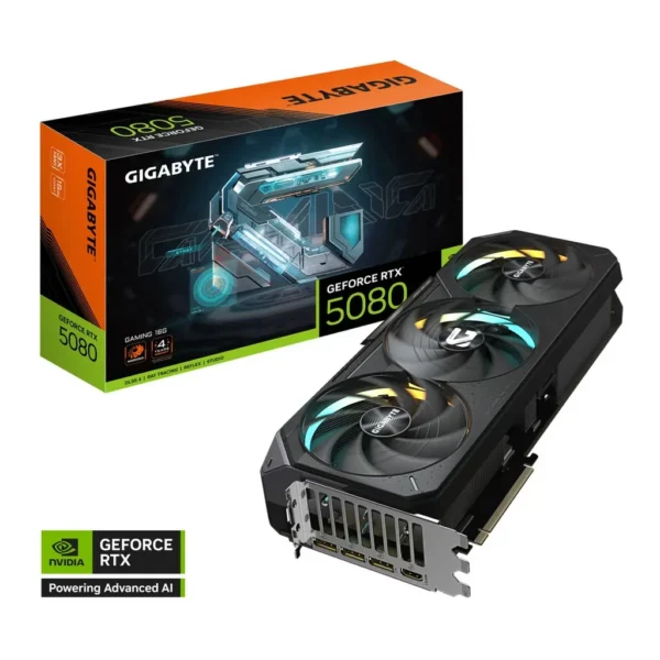 GIGABYTE GeForce RTX 5080 GAMING 16GB Graphics Card, GDDR7 256-Bit Memory, 2617 MHz Core Clock, 30 Gbps Memory Clock, 10752 CUDA Cores, PCI-Express 5. – Main image GIGABYTE GeForce RTX 5080 GAMING 16GB Graphics Card, GDDR7 256-Bit Memory, 2617 MHz Core Clock, 30 Gbps Memory Clock, 10752 CUDA Cores, PCI-Express 5. – Main image