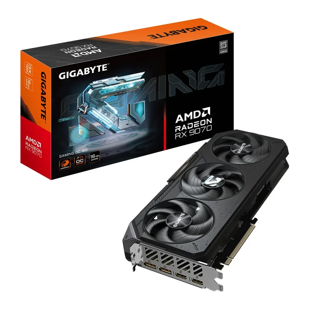 GIGABYTE Radeon RX 9070 GAMING OC Graphics Card, 16GB GDDR6 256-Bit Memory, 2700 MHz Boost Clock, 20 Gbps Memory Clock, 3584 Stream Processors, PCI Ex – Main image GIGABYTE Radeon RX 9070 GAMING OC Graphics Card, 16GB GDDR6 256-Bit Memory, 2700 MHz Boost Clock, 20 Gbps Memory Clock, 3584 Stream Processors, PCI Ex – Main image