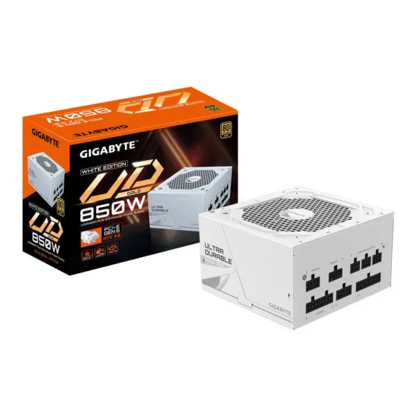 GIGABYTE UD850GM PG5W Fully Modular Power Supply, 850W Power, 80 PLUS Gold Efficiency, 120mm Hydraulic Bearing Fan, ATX 12V v3.0, White | GP-UD850GM-PG5-ICE – Main image GIGABYTE UD850GM PG5W Fully Modular Power Supply, 850W Power, 80 PLUS Gold Efficiency, 120mm Hydraulic Bearing Fan, ATX 12V v3.0, White | GP-UD850GM-PG5-ICE – Main image
