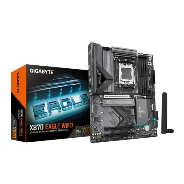 GIGABYTE X870 EAGLE WIFI7 Motherboard, AMD Socket AM5, 4x DDR5 DIMM Slots, AMD X870 Chipset, DDR5 Up to 256GB Memory, EZ-Latch Plus, 3 x M.2 Slots | X870-EAGLE-WIFI7 – Main image GIGABYTE X870 EAGLE WIFI7 Motherboard, AMD Socket AM5, 4x DDR5 DIMM Slots, AMD X870 Chipset, DDR5 Up to 256GB Memory, EZ-Latch Plus, 3 x M.2 Slots | X870-EAGLE-WIFI7 – Main image