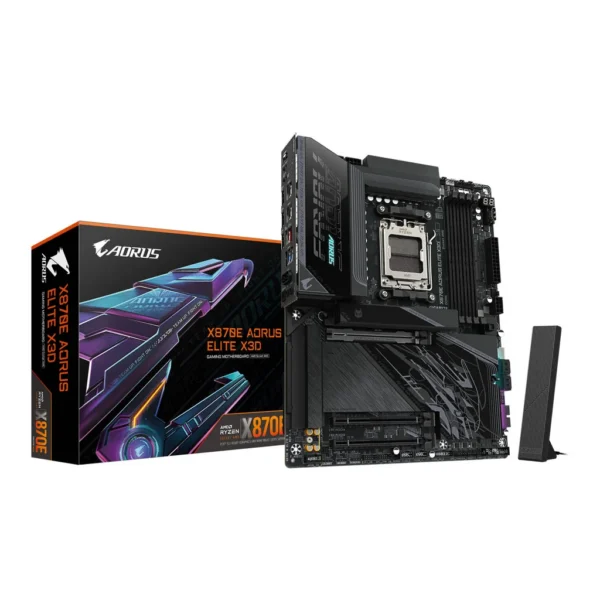 GIGABYTE X870E AORUS ELITE X3D AM5 ATX Motherboard, AMD X870E Chipset, 4x DDR5 DIMM Slots, 256GB Max Memory, 1x PCI Express x16 Slot, 4x M.2 Slots, Black | 9MX87EEX-00-G10 – Main image GIGABYTE X870E AORUS ELITE X3D AM5 ATX Motherboard, AMD X870E Chipset, 4x DDR5 DIMM Slots, 256GB Max Memory, 1x PCI Express x16 Slot, 4x M.2 Slots, Black | 9MX87EEX-00-G10 – Main image