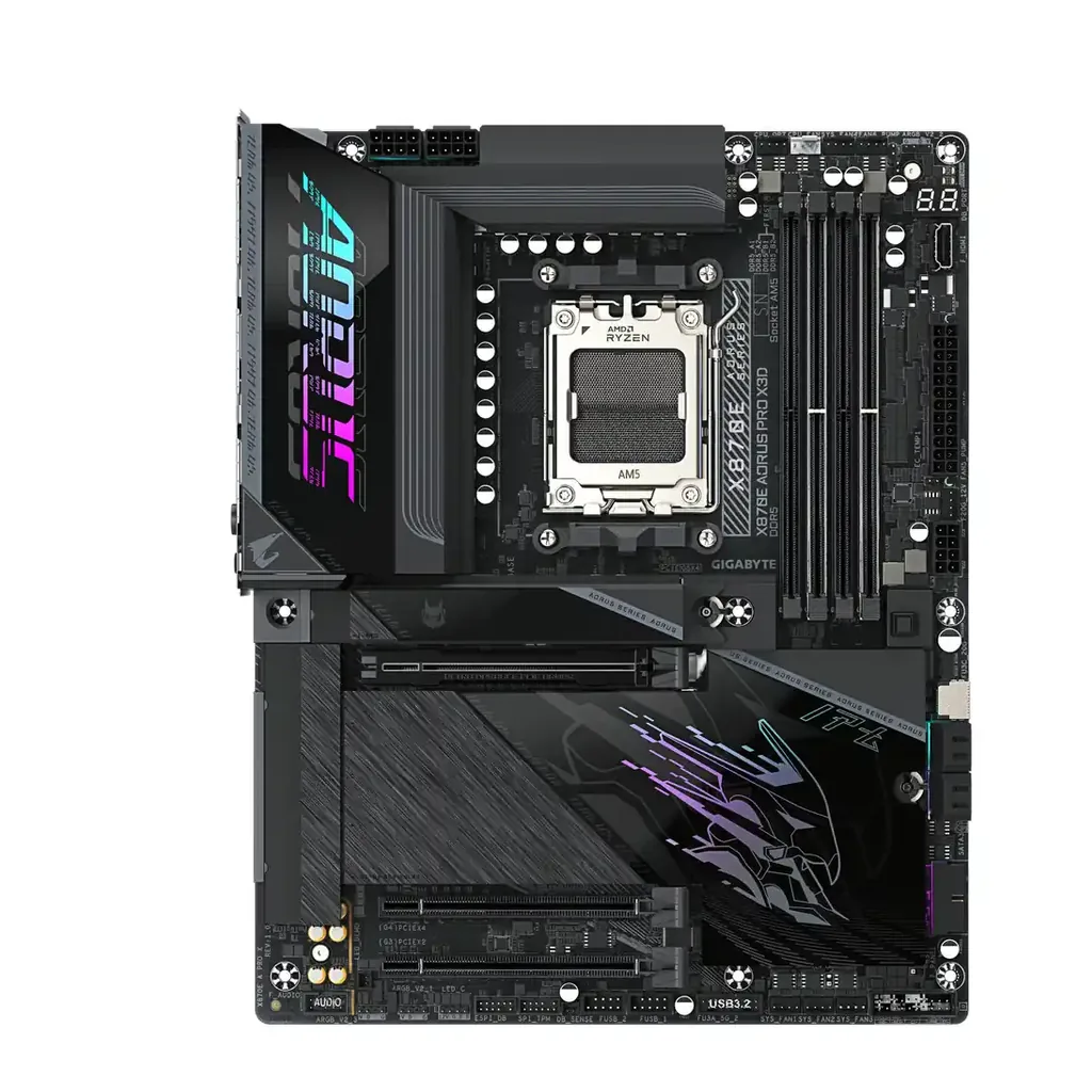 GIGABYTE X870E AORUS PRO X3D ATX AM5 Motherboard, AMD X870E Chipset, 4x DDR5 DIMM Slots, Up to 256GB Max Memory, 1x PCIe 5.0 x16 with PCIe UD Slots & 4x M.2 Slots | X870E-A-PRO-X – Gallery image 1 GIGABYTE X870E AORUS PRO X3D ATX AM5 Motherboard, AMD X870E Chipset, 4x DDR5 DIMM Slots, Up to 256GB Max Memory, 1x PCIe 5.0 x16 with PCIe UD Slots & 4x M.2 Slots | X870E-A-PRO-X – Gallery image 1