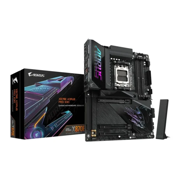 GIGABYTE X870E AORUS PRO X3D ATX AM5 Motherboard, AMD X870E Chipset, 4x DDR5 DIMM Slots, Up to 256GB Max Memory, 1x PCIe 5.0 x16 with PCIe UD Slots & 4x M.2 Slots | X870E-A-PRO-X – Main image GIGABYTE X870E AORUS PRO X3D ATX AM5 Motherboard, AMD X870E Chipset, 4x DDR5 DIMM Slots, Up to 256GB Max Memory, 1x PCIe 5.0 x16 with PCIe UD Slots & 4x M.2 Slots | X870E-A-PRO-X – Main image
