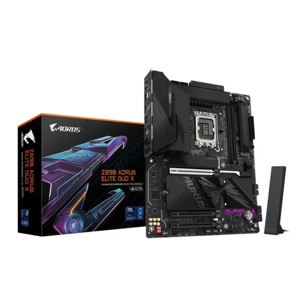 GIGABYTE Z890 AORUS ELITE DUO X ATX LGA 1851 Motherboard, Intel Z890 Chipset, 2x DDR5 DIMM Slots, Up to 256GB Max Memory, 1x PCIe 5.0 x16 with PCIe UD Slot, 5x M.2 Slots | Z890-A-ELT-DUO-X – Main image GIGABYTE Z890 AORUS ELITE DUO X ATX LGA 1851 Motherboard, Intel Z890 Chipset, 2x DDR5 DIMM Slots, Up to 256GB Max Memory, 1x PCIe 5.0 x16 with PCIe UD Slot, 5x M.2 Slots | Z890-A-ELT-DUO-X – Main image