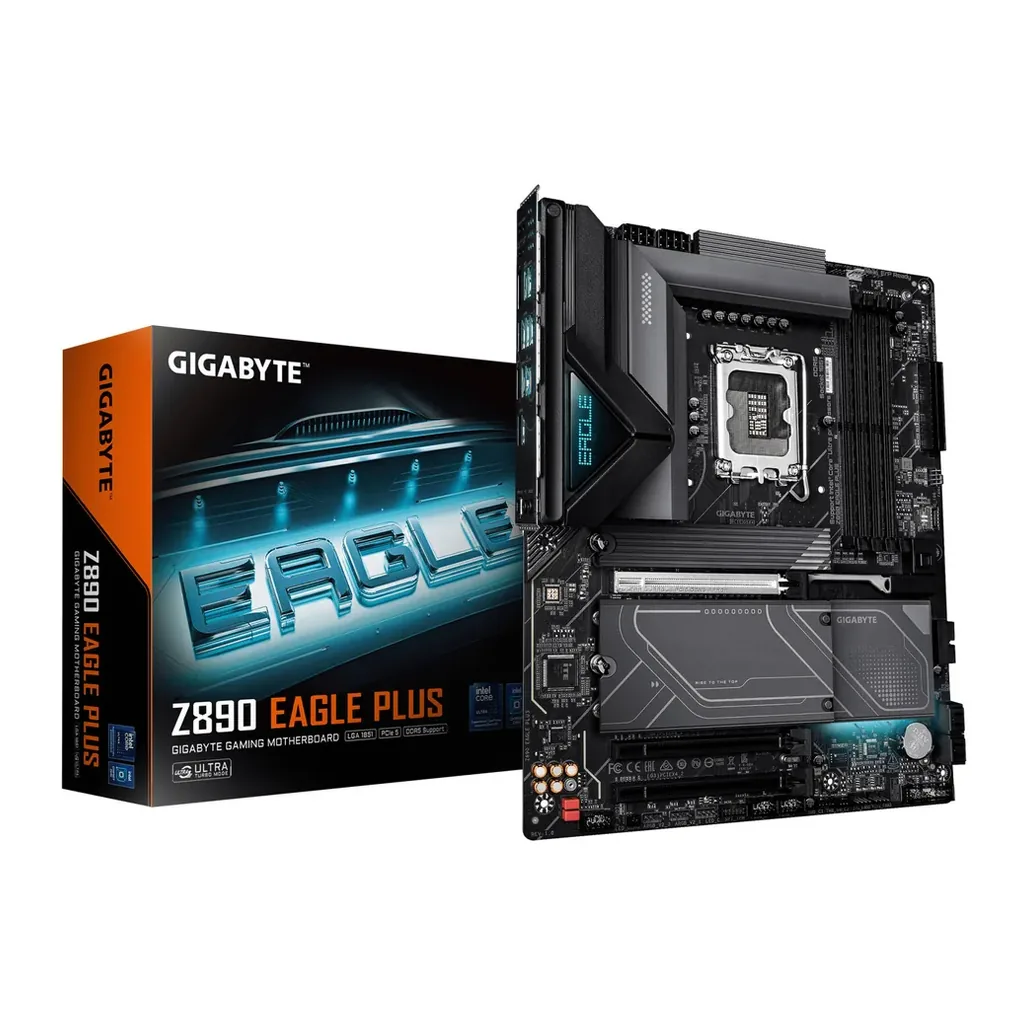 GIGABYTE Z890 EAGLE PLUS ATX LGA 1851 Motherboard, Intel Z890 Chipset, 4x DDR5 DIMM Slots, Up to 256GB Max Memory, 1x PCIe 5.0 x16 with PCIe UD Slot, 4x M.2 Slots | Z890-EAGLE-PLUS – Main image GIGABYTE Z890 EAGLE PLUS ATX LGA 1851 Motherboard, Intel Z890 Chipset, 4x DDR5 DIMM Slots, Up to 256GB Max Memory, 1x PCIe 5.0 x16 with PCIe UD Slot, 4x M.2 Slots | Z890-EAGLE-PLUS – Main image