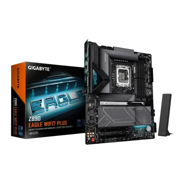 GIGABYTE Z890 EAGLE WIFI7 PLUS ATX LGA 1851 Motherboard, Intel Z890 Chipset, 4x DDR5 DIMM Slots, Up to 256GB Max Memory, 1x PCIe 5.0 x16 with PCIe UD Slot, 4x M.2 Slots | Z890-EAGLE-WIFI7-P – Main image GIGABYTE Z890 EAGLE WIFI7 PLUS ATX LGA 1851 Motherboard, Intel Z890 Chipset, 4x DDR5 DIMM Slots, Up to 256GB Max Memory, 1x PCIe 5.0 x16 with PCIe UD Slot, 4x M.2 Slots | Z890-EAGLE-WIFI7-P – Main image