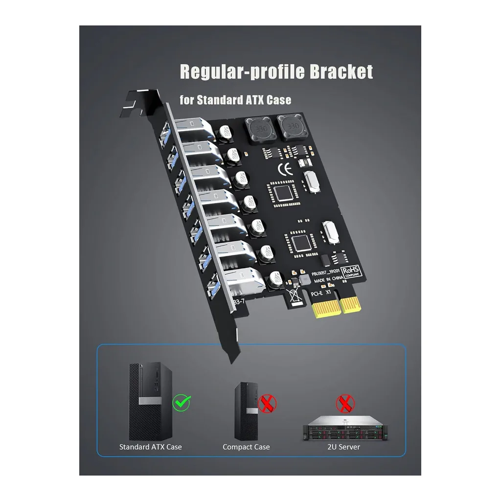 GLOTRENDS U3057 7-Port PCIe USB Expansion Card, USB 3.2 Gen 1, 7x USB-A Ports for Windows & Linux | U3057 – Gallery image 2 GLOTRENDS U3057 7-Port PCIe USB Expansion Card, USB 3.2 Gen 1, 7x USB-A Ports for Windows & Linux | U3057 – Gallery image 2