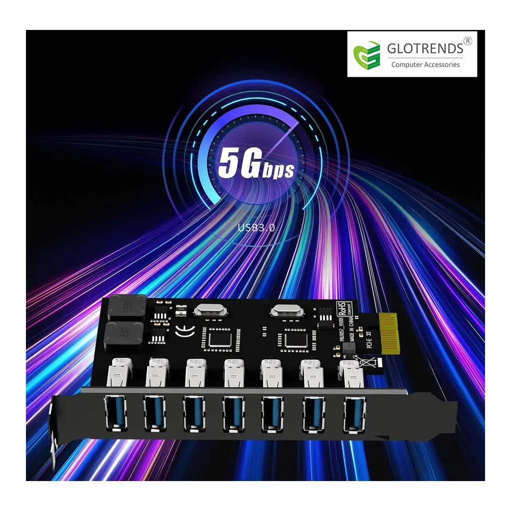 GLOTRENDS U3057 7-Port PCIe USB Expansion Card, USB 3.2 Gen 1, 7x USB-A Ports for Windows & Linux | U3057 – Gallery image 6 GLOTRENDS U3057 7-Port PCIe USB Expansion Card, USB 3.2 Gen 1, 7x USB-A Ports for Windows & Linux | U3057 – Gallery image 6