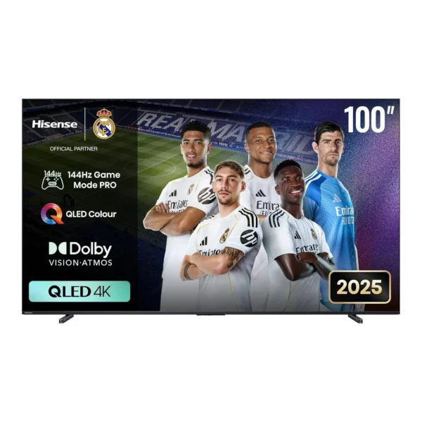 Hisense 100" 4K QLED Smart Television, Best for Home Theater & Gaming, 144 Hz Game Mode, VRR, QLED Color, Dolby Vision & Atmos, AI Picture, HDR10+, Netflix & Prime Video – Main image Hisense 100" 4K QLED Smart Television, Best for Home Theater & Gaming, 144 Hz Game Mode, VRR, QLED Color, Dolby Vision & Atmos, AI Picture, HDR10+, Netflix & Prime Video – Main image