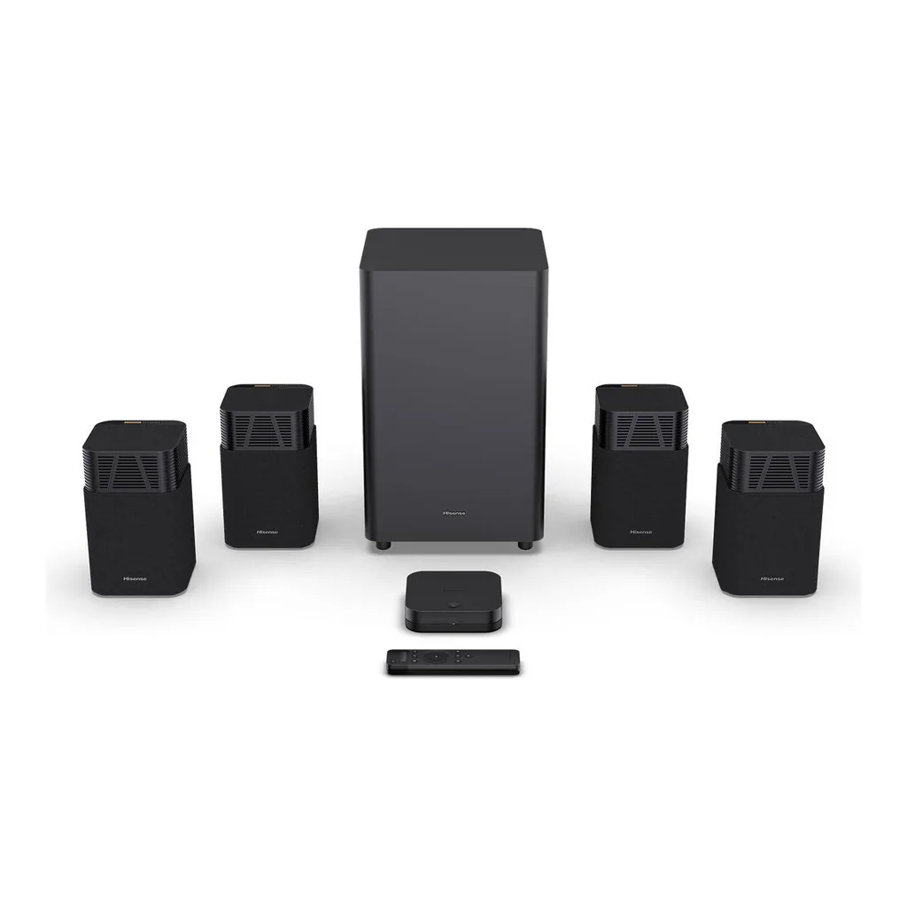 Hisense HT SATURN Soundbar, 4.1.2 Channel Home Theater System, 720W Output Power, Wireless Subwoofer and Quad Satellite Speakers, Dolby Atmos and DTS X Support | HT SATURN – Main image Hisense HT SATURN Soundbar, 4.1.2 Channel Home Theater System, 720W Output Power, Wireless Subwoofer and Quad Satellite Speakers, Dolby Atmos and DTS X Support | HT SATURN – Main image