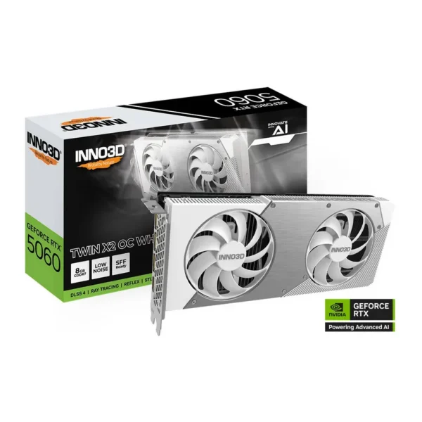 Inno3D GeForce RTX 5060 TWIN X2 OC 8GB Graphics Card, GDDR7 128-Bit Memory, 2280 MHz Base Clock, 28 Gbps Memory Clock, 3840 CUDA Cores, PCI Express Ge – Main image Inno3D GeForce RTX 5060 TWIN X2 OC 8GB Graphics Card, GDDR7 128-Bit Memory, 2280 MHz Base Clock, 28 Gbps Memory Clock, 3840 CUDA Cores, PCI Express Ge – Main image
