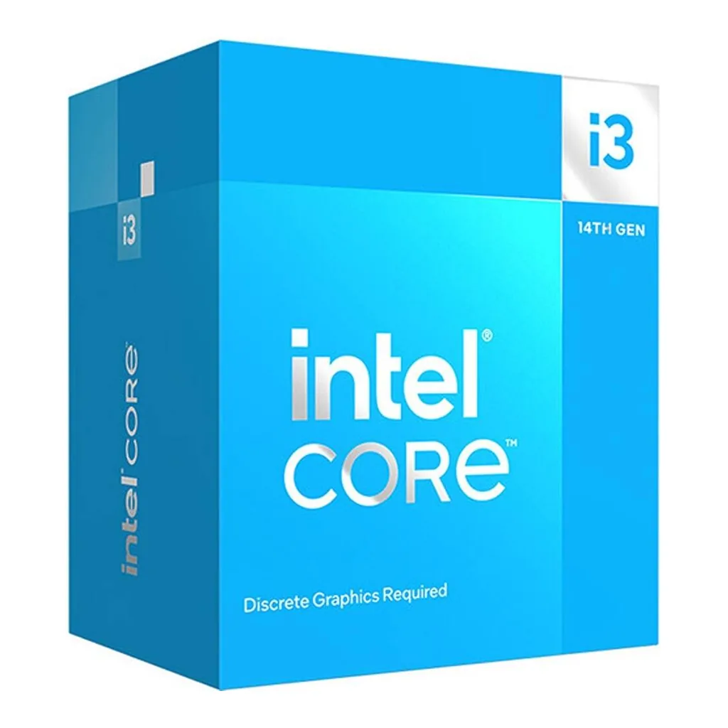 Intel Core i3-14100F 3.5 GHz 4-Core LGA 1700 Desktop Processor, 4 Cores & 8 Threads, 4.7 GHz Max Turbo Frequency, 12MB Cache Memory, Dual-Channel DDR5-4800 Memory / 192 GB Max | BX8071514100FSRMX2 – Main image Intel Core i3-14100F 3.5 GHz 4-Core LGA 1700 Desktop Processor, 4 Cores & 8 Threads, 4.7 GHz Max Turbo Frequency, 12MB Cache Memory, Dual-Channel DDR5-4800 Memory / 192 GB Max | BX8071514100FSRMX2 – Main image