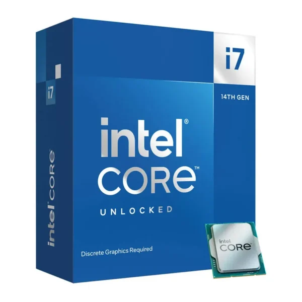 Intel Core i7-14700KF 3.4 GHz 20-Core LGA 1700 14th Gen Processor, 20 Cores & 28 Threads, 30MB Cache Memory, 5.6GHz MaxTurbo Boost, Dual-Channel DDR5-5600 / 192GB Max Memory | BX8071514700KFSRN3Y – Main image Intel Core i7-14700KF 3.4 GHz 20-Core LGA 1700 14th Gen Processor, 20 Cores & 28 Threads, 30MB Cache Memory, 5.6GHz MaxTurbo Boost, Dual-Channel DDR5-5600 / 192GB Max Memory | BX8071514700KFSRN3Y – Main image