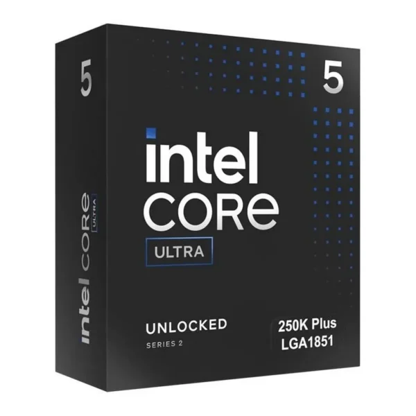 Intel Core Ultra 5 250K Plus LGA 1851 Processor, 18 Cores & 18 Threads, 5.3 GHz Maximum Turbo Boost, 30 MB Cache, Up To DDR5 7200 MT/s, 256 GB Max Memory | BX80768250KSA4UZ – Main image Intel Core Ultra 5 250K Plus LGA 1851 Processor, 18 Cores & 18 Threads, 5.3 GHz Maximum Turbo Boost, 30 MB Cache, Up To DDR5 7200 MT/s, 256 GB Max Memory | BX80768250KSA4UZ – Main image