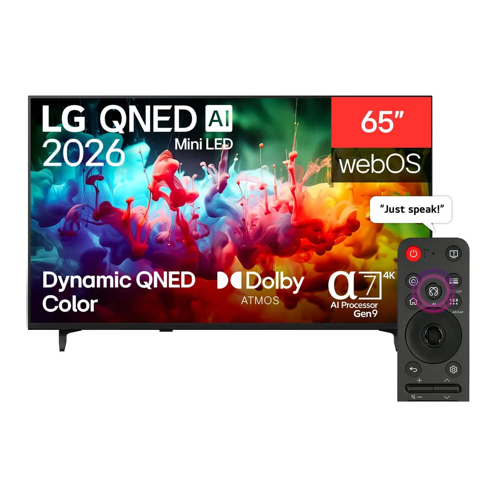 LG 65" QNED 4K Smart TV, Ultra HD Mini LED Display, Alpha 7 AI Processor Gen9, HDR10 & HLG Support, webOS, AI Picture & Sound Pro, Game Optimizer, Apple AirPlay, ThinQ AI, Black – Main image LG 65" QNED 4K Smart TV, Ultra HD Mini LED Display, Alpha 7 AI Processor Gen9, HDR10 & HLG Support, webOS, AI Picture & Sound Pro, Game Optimizer, Apple AirPlay, ThinQ AI, Black – Main image