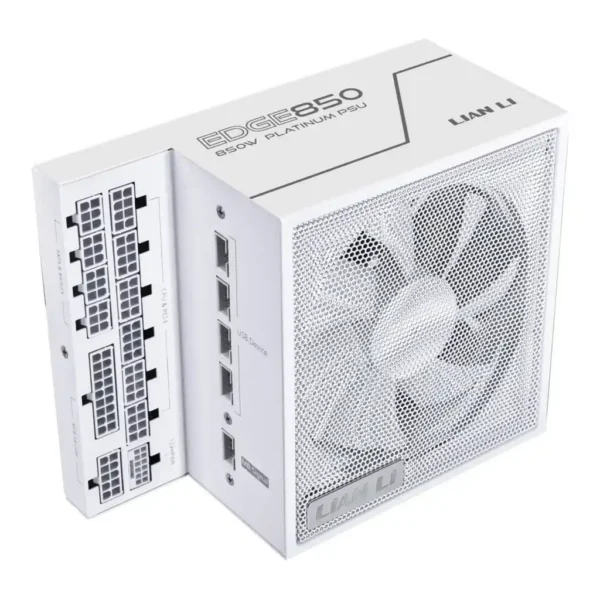 Lian-Li Edge L-Shape Fully Modular Power Supply, 850W Power, 80 Plus Platinum, 120mm FDB Fan, ATX 3.0 & 3.1 Compliant, PCIe 5.1 Support, Active PFC, White | G9P.EG0850.WE00.UK – Main image Lian-Li Edge L-Shape Fully Modular Power Supply, 850W Power, 80 Plus Platinum, 120mm FDB Fan, ATX 3.0 & 3.1 Compliant, PCIe 5.1 Support, Active PFC, White | G9P.EG0850.WE00.UK – Main image