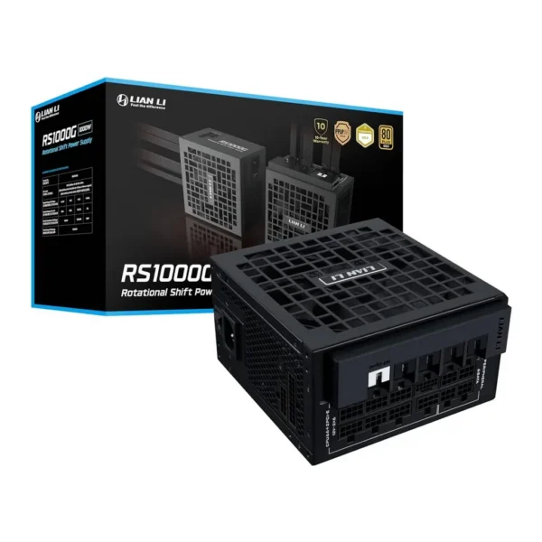 Lian Li RS Rotational Shift Fully Modular Power Supply, 1000W Power, 80 Plus Gold Efficiency, 135mm Cooling Fan, German EPCOS Industrial-Grade Capacitors, ATX 3.1 Ready, Black | RS1000G.BH00 – Main image Lian Li RS Rotational Shift Fully Modular Power Supply, 1000W Power, 80 Plus Gold Efficiency, 135mm Cooling Fan, German EPCOS Industrial-Grade Capacitors, ATX 3.1 Ready, Black | RS1000G.BH00 – Main image