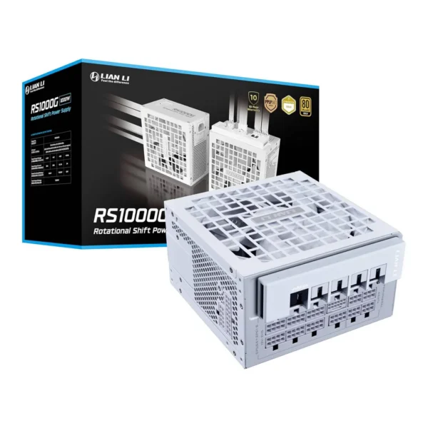 Lian Li RS Rotational Shift Fully Modular Power Supply, 1000W Power, 80 Plus Gold Efficiency, 135mm Cooling Fan, German EPCOS Industrial-Grade Capacitors, ATX 3.1 Ready, White | RS1000G.WH00 – Main image Lian Li RS Rotational Shift Fully Modular Power Supply, 1000W Power, 80 Plus Gold Efficiency, 135mm Cooling Fan, German EPCOS Industrial-Grade Capacitors, ATX 3.1 Ready, White | RS1000G.WH00 – Main image