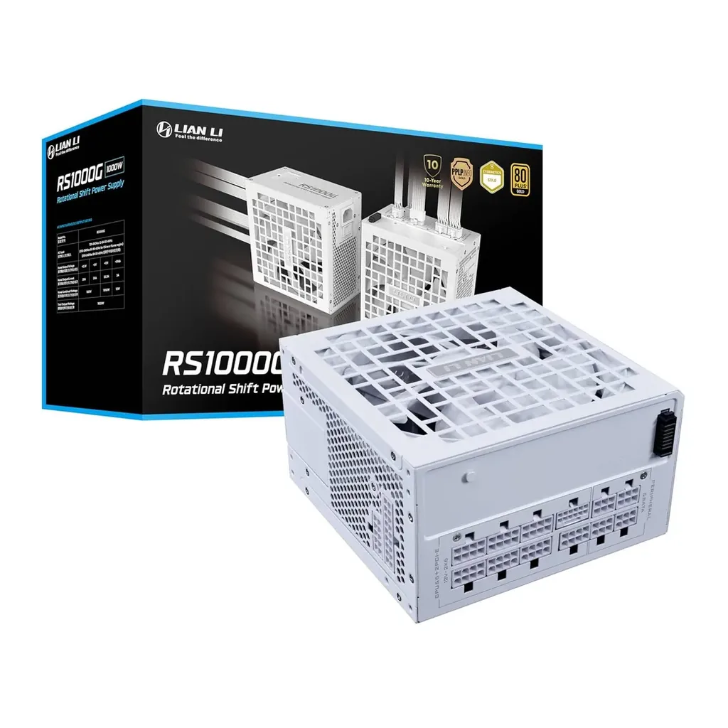 Lian Li RS Rotational Shift Fully Modular Power Supply, 1000W Power, 80 Plus Gold Efficiency, 135mm Cooling Fan, German EPCOS Industrial-Grade Capacitors, ATX 3.1 Ready, w/o Hub, White | RS1000G.W000 – Main image Lian Li RS Rotational Shift Fully Modular Power Supply, 1000W Power, 80 Plus Gold Efficiency, 135mm Cooling Fan, German EPCOS Industrial-Grade Capacitors, ATX 3.1 Ready, w/o Hub, White | RS1000G.W000 – Main image