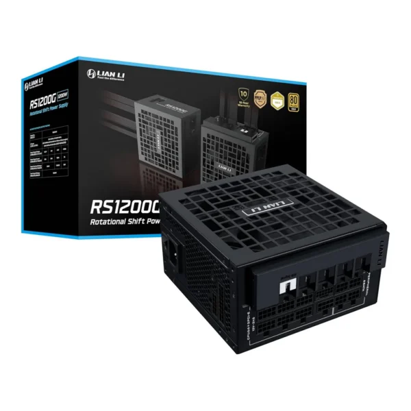 Lian Li RS Rotational Shift Fully Modular Power Supply, 1200W Power, 80 Plus Gold Efficiency, 135mm Cooling Fan, German EPCOS Industrial-Grade Capacitors, ATX 3.1 Ready, Black | RS1200G.BH00 – Main image Lian Li RS Rotational Shift Fully Modular Power Supply, 1200W Power, 80 Plus Gold Efficiency, 135mm Cooling Fan, German EPCOS Industrial-Grade Capacitors, ATX 3.1 Ready, Black | RS1200G.BH00 – Main image
