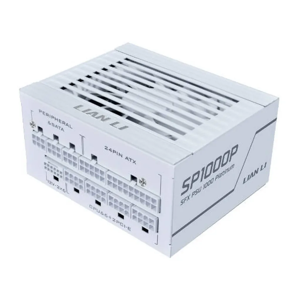 Lian Li SP1000P Platinum Fully Modular Power Supply, 1000W Power, 80 PLUS Platinum Efficiency, 92mm FDB Smart Fan, Japanese Rubycon 105°C Capacitors, SFX Form Factor, ATX 3.1, White | SP1000P – Main image Lian Li SP1000P Platinum Fully Modular Power Supply, 1000W Power, 80 PLUS Platinum Efficiency, 92mm FDB Smart Fan, Japanese Rubycon 105°C Capacitors, SFX Form Factor, ATX 3.1, White | SP1000P – Main image