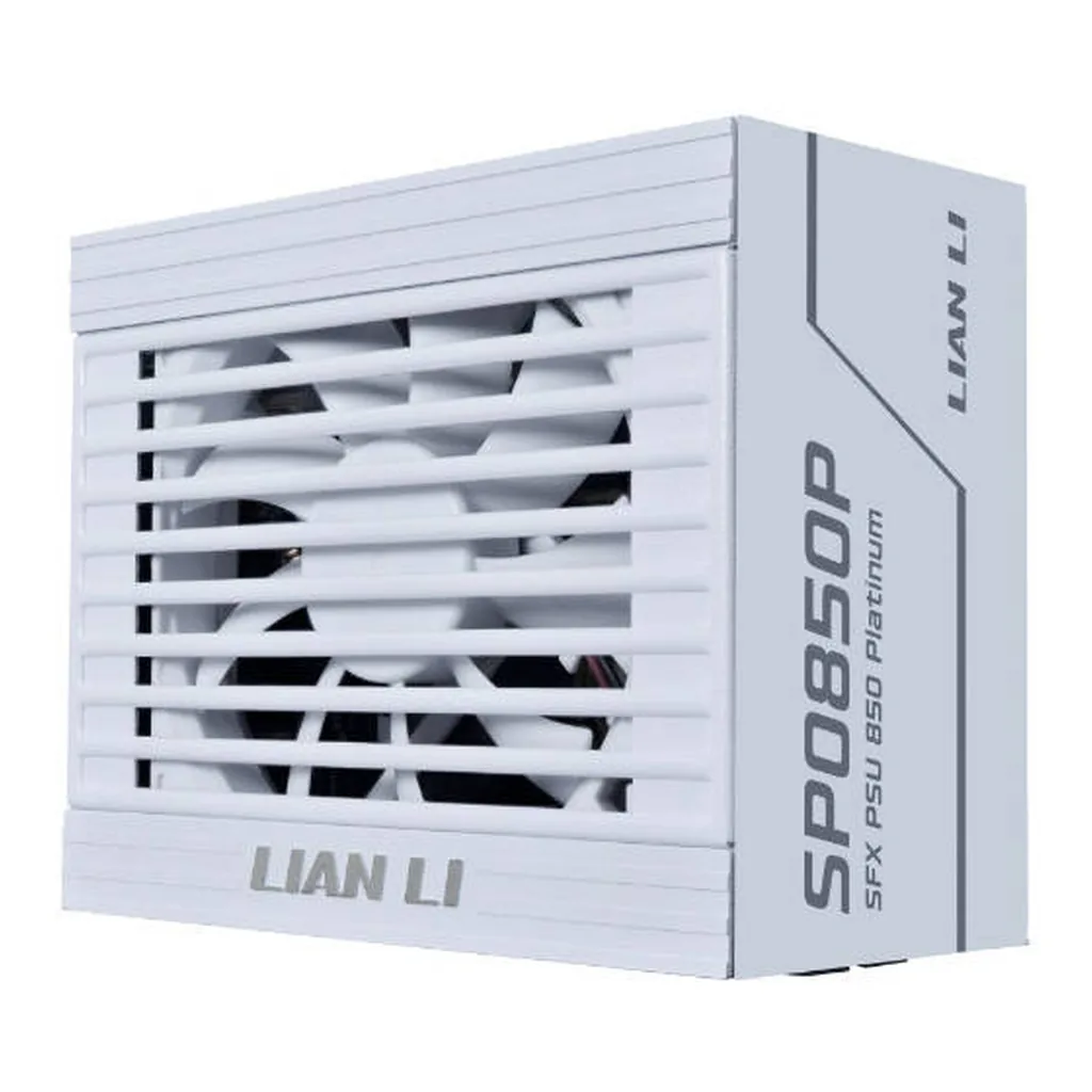 Lian Li SP850 Platinum Fully Modular Power Supply, 850W Power, 80 PLUS Platinum Efficiency, 92mm FDB Smart Fan, Japanese Rubycon 105°C Capacitors, SFX Form Factor, ATX 3.1, White | SP0850P – Gallery image 2 Lian Li SP850 Platinum Fully Modular Power Supply, 850W Power, 80 PLUS Platinum Efficiency, 92mm FDB Smart Fan, Japanese Rubycon 105°C Capacitors, SFX Form Factor, ATX 3.1, White | SP0850P – Gallery image 2