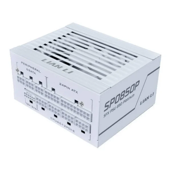 Lian Li SP850 Platinum Fully Modular Power Supply, 850W Power, 80 PLUS Platinum Efficiency, 92mm FDB Smart Fan, Japanese Rubycon 105°C Capacitors, SFX Form Factor, ATX 3.1, White | SP0850P – Main image Lian Li SP850 Platinum Fully Modular Power Supply, 850W Power, 80 PLUS Platinum Efficiency, 92mm FDB Smart Fan, Japanese Rubycon 105°C Capacitors, SFX Form Factor, ATX 3.1, White | SP0850P – Main image