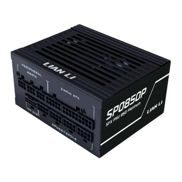 Lian Li SP850 Platinum Fully Modular Power Supply, 850W Power, 80 PLUS Platinum Efficiency, 92mm FDB Smart Fan, Japanese Rubycon 105°C Capacitors, SFX Form Factor, ATX 3.1, Black | SP0850P – Main image Lian Li SP850 Platinum Fully Modular Power Supply, 850W Power, 80 PLUS Platinum Efficiency, 92mm FDB Smart Fan, Japanese Rubycon 105°C Capacitors, SFX Form Factor, ATX 3.1, Black | SP0850P – Main image