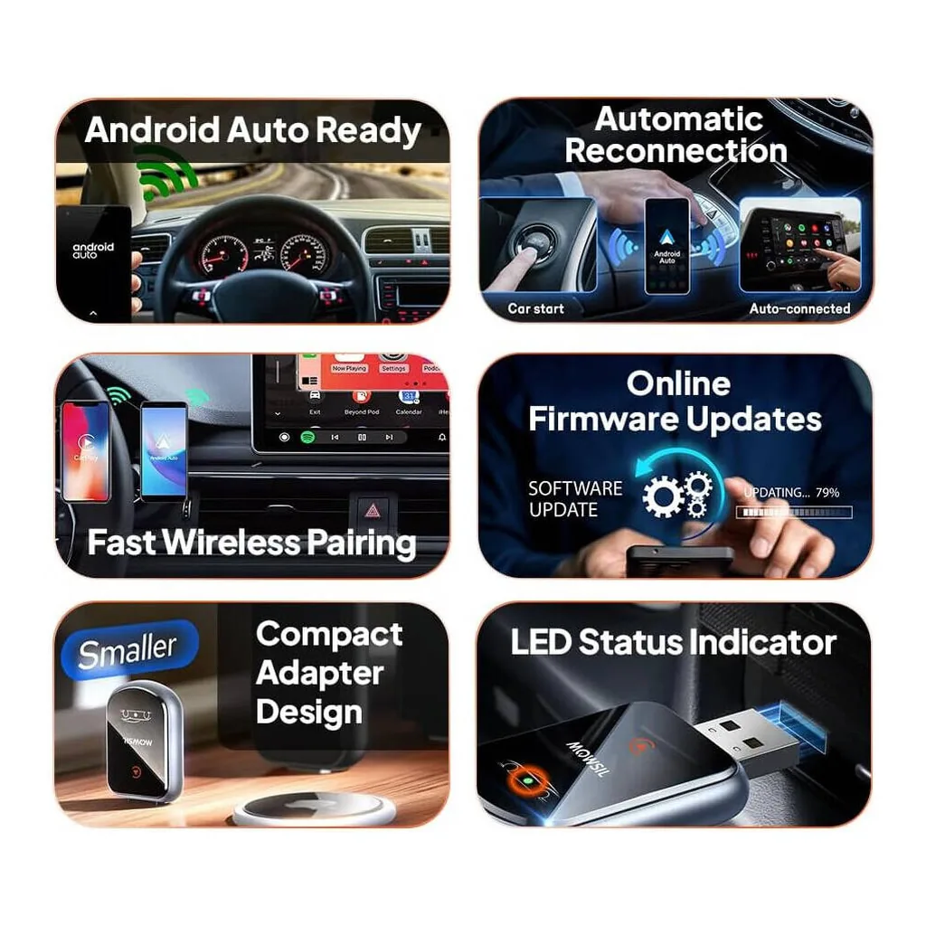 Mowsil Wireless CarPlay & Android Auto Adapter, Plug & Play USB Dongle with Bluetooth 5.2 & WiFi, Convert Wired CarPlay to Wireless, LED Status Indicator, Portable Car Accessory, Black | MOCPB1 – Gallery image 5 Mowsil Wireless CarPlay & Android Auto Adapter, Plug & Play USB Dongle with Bluetooth 5.2 & WiFi, Convert Wired CarPlay to Wireless, LED Status Indicator, Portable Car Accessory, Black | MOCPB1 – Gallery image 5