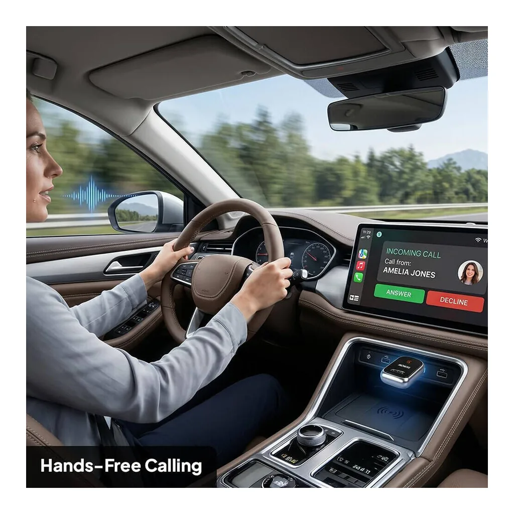 Mowsil Wireless CarPlay & Android Auto Adapter, Plug & Play USB Dongle with Bluetooth 5.2 & WiFi, Convert Wired CarPlay to Wireless, LED Status Indicator, Portable Car Accessory, Black | MOCPB1 – Gallery image 6 Mowsil Wireless CarPlay & Android Auto Adapter, Plug & Play USB Dongle with Bluetooth 5.2 & WiFi, Convert Wired CarPlay to Wireless, LED Status Indicator, Portable Car Accessory, Black | MOCPB1 – Gallery image 6