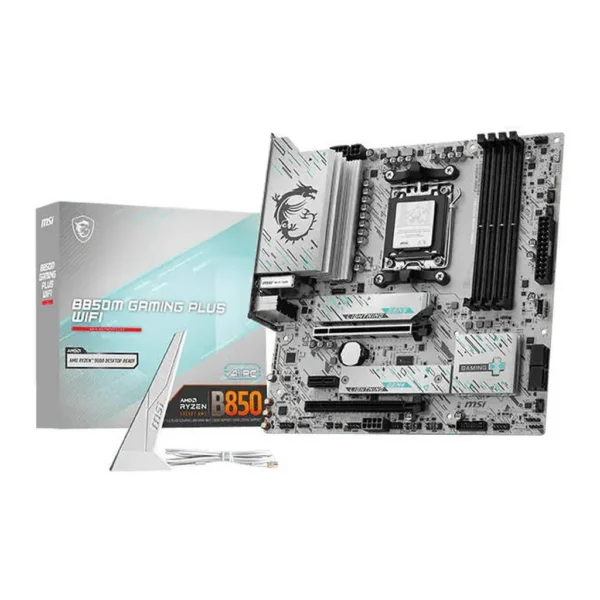 MSI B850M GAMING PLUS WIFI AM5 mATX Motherboard, AMD B850 Chipset, 4x DDR5 UDIMM, Up to 256GB Max Memory, 1x PCI-E x16 Support, 2x M.2 Slot, White | 911-7E66-001 – Main image MSI B850M GAMING PLUS WIFI AM5 mATX Motherboard, AMD B850 Chipset, 4x DDR5 UDIMM, Up to 256GB Max Memory, 1x PCI-E x16 Support, 2x M.2 Slot, White | 911-7E66-001 – Main image