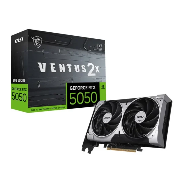 MSI GeForce RTX 5050 8G VENTUS 2X OC 8GB Graphics Card, GDDR6 128-Bit Memory, 2602 MHz Engine Clock, 20 Gbps Memory Clock, 2560 CUDA Cores, PCI Expres – Main image MSI GeForce RTX 5050 8G VENTUS 2X OC 8GB Graphics Card, GDDR6 128-Bit Memory, 2602 MHz Engine Clock, 20 Gbps Memory Clock, 2560 CUDA Cores, PCI Expres – Main image