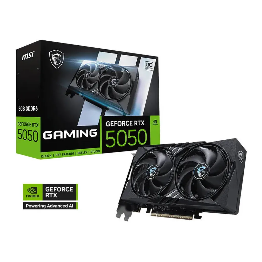 MSI GeForce RTX 5050 GAMING OC Graphics Card, 8GB GDDR6 128-Bit Memory, 2632 MHz Boost Clock, 20 Gbps Memory Speed, 2560 CUDA Cores, PCI Express Gen 5 – Main image MSI GeForce RTX 5050 GAMING OC Graphics Card, 8GB GDDR6 128-Bit Memory, 2632 MHz Boost Clock, 20 Gbps Memory Speed, 2560 CUDA Cores, PCI Express Gen 5 – Main image