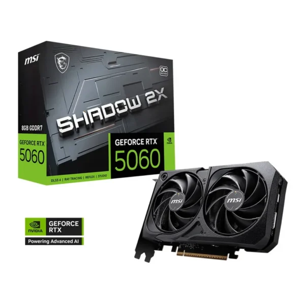 MSI GeForce RTX 5060 SHADOW 2X OC Graphics Card, 8GB GDDR7 128-Bit Memory, 2527 MHz Boost Clock, 28 Gbps Memory Speed, 3840 CUDA Cores, PCI Express Ge – Main image MSI GeForce RTX 5060 SHADOW 2X OC Graphics Card, 8GB GDDR7 128-Bit Memory, 2527 MHz Boost Clock, 28 Gbps Memory Speed, 3840 CUDA Cores, PCI Express Ge – Main image