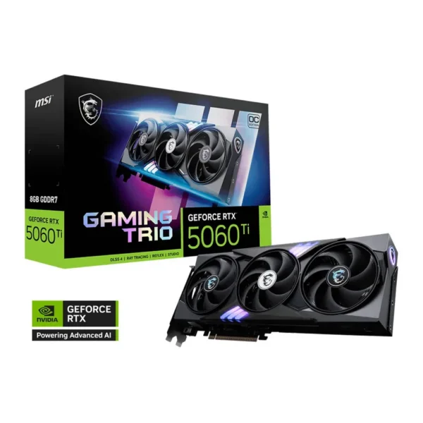 MSI GeForce RTX 5060 Ti GAMING TRIO OC 8GB Graphics Card, GDDR7 128-Bit Memory, 2647 MHz Boost Clock, 28 Gbps Memory Speed, 4608 CUDA Cores, PCI Expre – Main image MSI GeForce RTX 5060 Ti GAMING TRIO OC 8GB Graphics Card, GDDR7 128-Bit Memory, 2647 MHz Boost Clock, 28 Gbps Memory Speed, 4608 CUDA Cores, PCI Expre – Main image