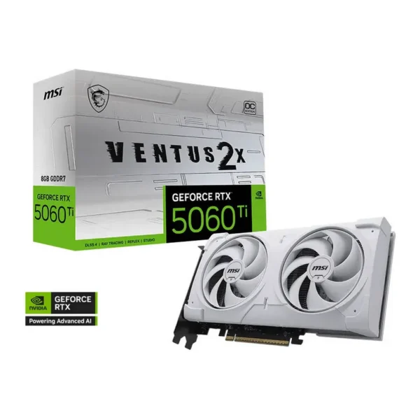 MSI GeForce RTX 5060 Ti Ventus 2X OC Plus Graphics Card, 8GB GDDR7 128-Bit Memory, 2602 MHz Boost Clock, 28 Gbps Memory Speed, 4608 CUDA Cores, PCI Ex – Main image MSI GeForce RTX 5060 Ti Ventus 2X OC Plus Graphics Card, 8GB GDDR7 128-Bit Memory, 2602 MHz Boost Clock, 28 Gbps Memory Speed, 4608 CUDA Cores, PCI Ex – Main image
