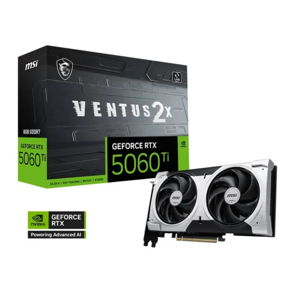 MSI GeForce RTX 5060 Ti VENTUS 2X PLUS Graphics Card, 8GB GDDR7 128-Bit Memory, 2572 MHz Boost Clock, 28 Gbps Memory Speed, 4608 CUDA Cores, PCI Expre – Main image MSI GeForce RTX 5060 Ti VENTUS 2X PLUS Graphics Card, 8GB GDDR7 128-Bit Memory, 2572 MHz Boost Clock, 28 Gbps Memory Speed, 4608 CUDA Cores, PCI Expre – Main image