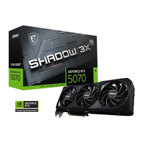 MSI GeForce RTX 5070 12GB SHADOW 3X OC Graphics Card, GDDR7 192-Bit Memory, 2542 MHz Boost Clock, 6144 CUDA Cores, 28 Gbps Memory Speed, PCI Express G – Main image MSI GeForce RTX 5070 12GB SHADOW 3X OC Graphics Card, GDDR7 192-Bit Memory, 2542 MHz Boost Clock, 6144 CUDA Cores, 28 Gbps Memory Speed, PCI Express G – Main image