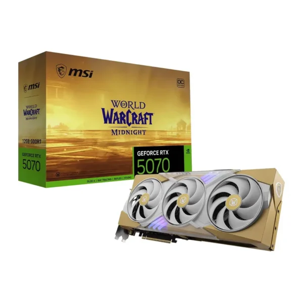 MSI GeForce RTX 5070 World of Warcraft Midnight Light Edition OC Graphics Card, 12GB GDDR7 192-Bit Memory, 2610 MHz Boost Clock, 28 Gbps Memory Speed, – Main image MSI GeForce RTX 5070 World of Warcraft Midnight Light Edition OC Graphics Card, 12GB GDDR7 192-Bit Memory, 2610 MHz Boost Clock, 28 Gbps Memory Speed, – Main image