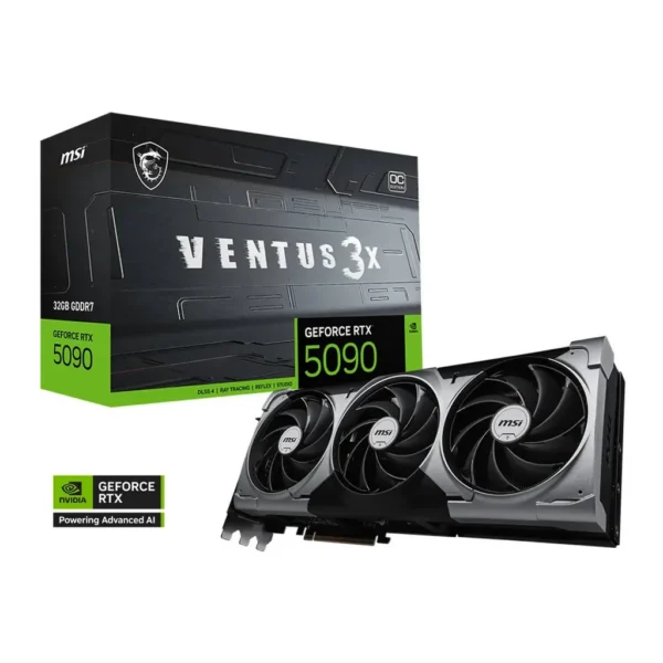 MSI GeForce RTX 5090 32G VENTUS 3X OC Graphics Card, 32GB GDDR7 512-Bit Memory, 2437 MHz Boost Clock, 21760 CUDA Cores, 28 Gbps Memory Speed, PCI Express Gen 5 | 912-V530-095 – Main image MSI GeForce RTX 5090 32G VENTUS 3X OC Graphics Card, 32GB GDDR7 512-Bit Memory, 2437 MHz Boost Clock, 21760 CUDA Cores, 28 Gbps Memory Speed, PCI Express Gen 5 | 912-V530-095 – Main image