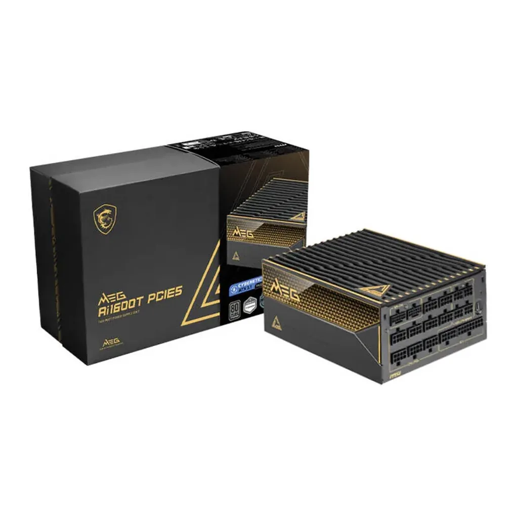 MSI MEG Ai1600T PCIE5 Fully Modular Power Supply, 1600W Power, 80 PLUS Titanium Efficiency, Double Ball Bearing, Interleaved PFC, Black | 306-7ZPEX18-CE0 – Main image MSI MEG Ai1600T PCIE5 Fully Modular Power Supply, 1600W Power, 80 PLUS Titanium Efficiency, Double Ball Bearing, Interleaved PFC, Black | 306-7ZPEX18-CE0 – Main image