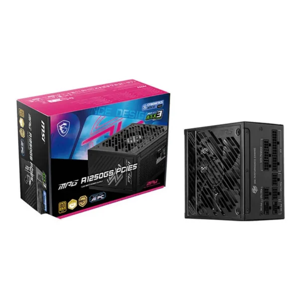 MSI MPG A1250GS PCIE5 Fully Modular Power Supply, 1250W Power, 80 PLUS Gold Efficiency, 135mm Fluid Dynamic Bearing Type, Active PFC, Zero Fan Mode, Black | 306-7ZPFX18-CE0 – Main image MSI MPG A1250GS PCIE5 Fully Modular Power Supply, 1250W Power, 80 PLUS Gold Efficiency, 135mm Fluid Dynamic Bearing Type, Active PFC, Zero Fan Mode, Black | 306-7ZPFX18-CE0 – Main image