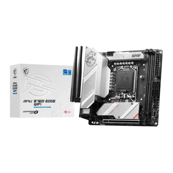 MSI MPG B760I EDGE WIFI LGA 1700 Mini-ITX Motherboard, Intel B760 Chipset, 2x DDR5 Slots, Up to 128GB Max Memory, 1x 1x PCI-E x16 Slot, 2x M.2 Slots, Wi-Fi 6E & BT 5.3 | 911-7D40-014 – Main image MSI MPG B760I EDGE WIFI LGA 1700 Mini-ITX Motherboard, Intel B760 Chipset, 2x DDR5 Slots, Up to 128GB Max Memory, 1x 1x PCI-E x16 Slot, 2x M.2 Slots, Wi-Fi 6E & BT 5.3 | 911-7D40-014 – Main image
